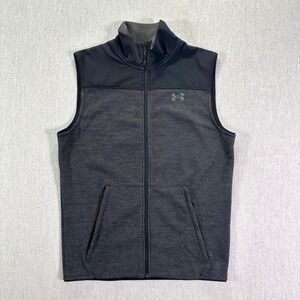 Under Armour Fleece Vest Men's Medium Gray Full Zip Loose Fit Mock Neck Pockets